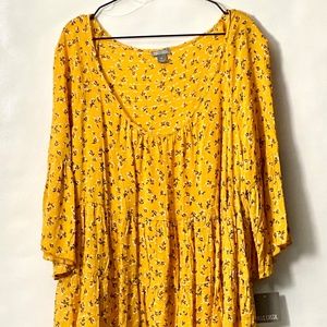 NWT 3X Plus Tiered Blouse Mustard Yellow